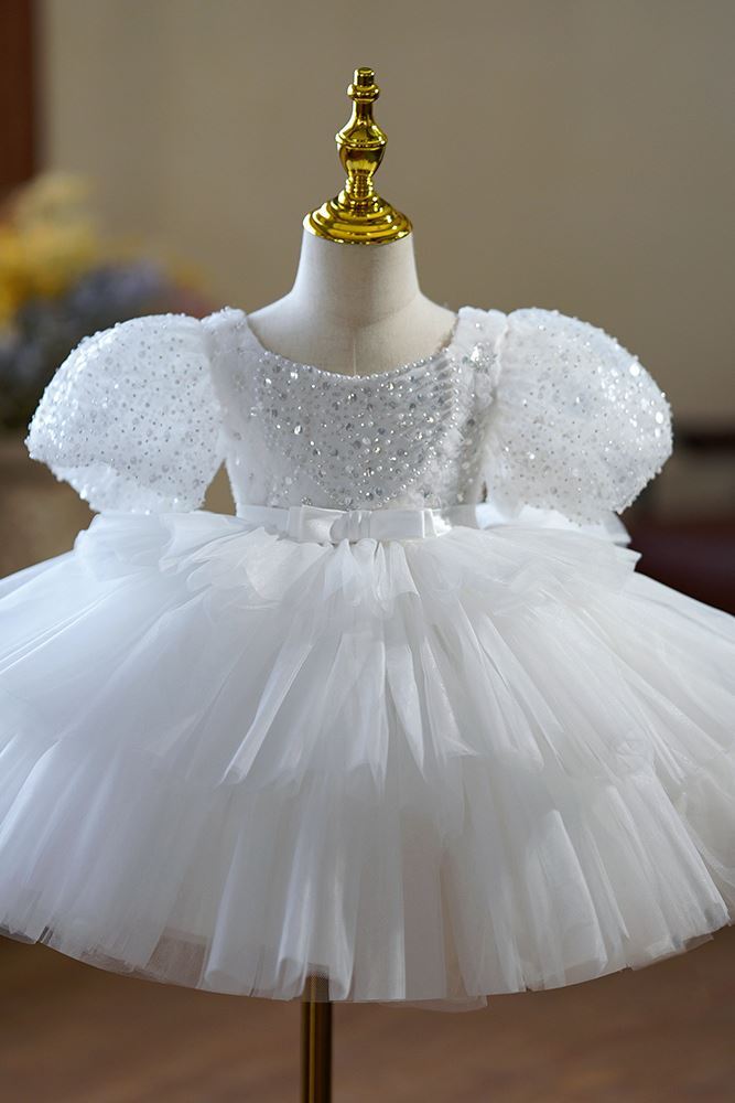 Princesse Longueur à Jambe Tulle robes de demoiselle d'honneur - fillette Blanc