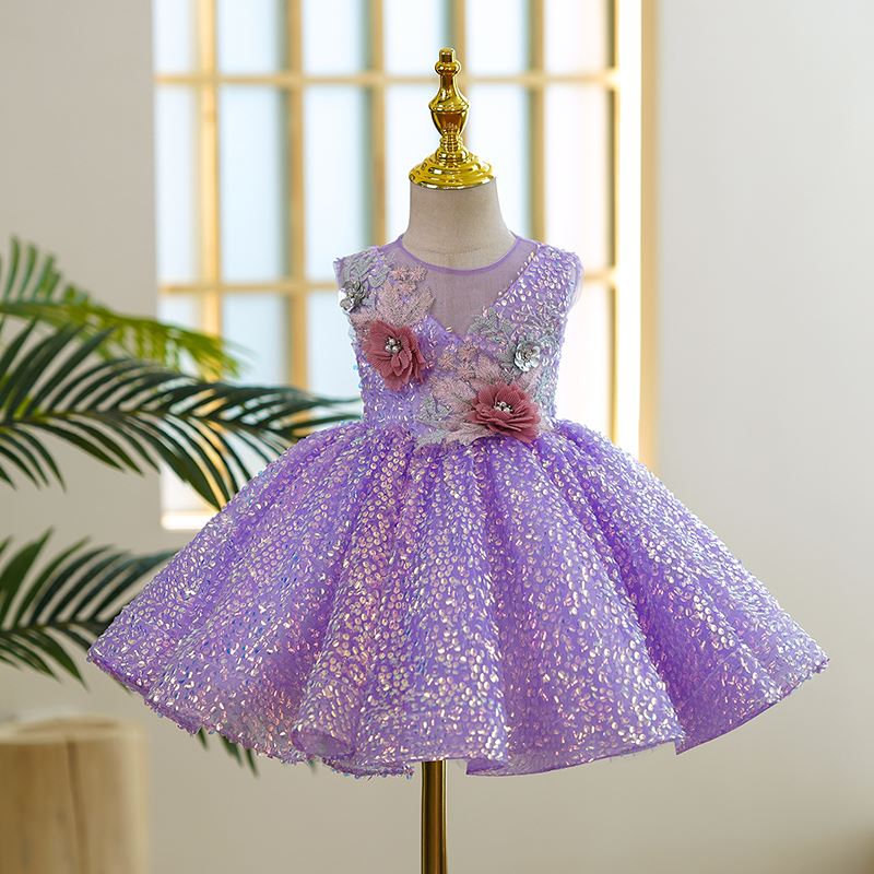 Princesa Hasta la Tibia Sequined vestidos para chica de flor in Lila