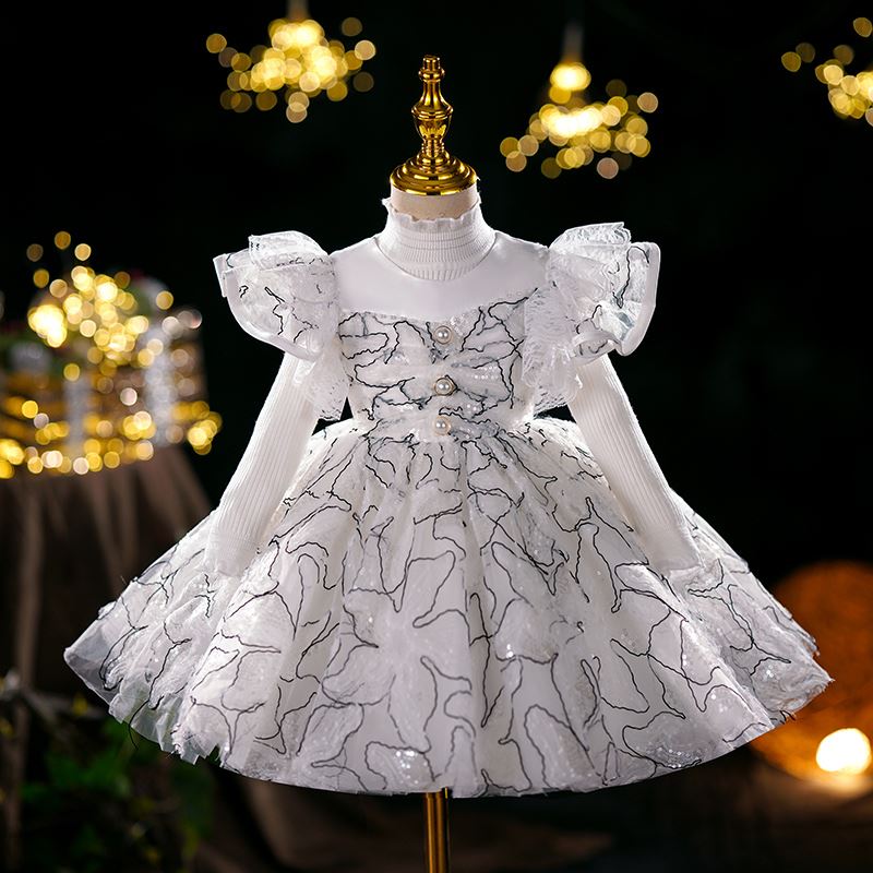 Princess Round Tea Length Organza Flower Girl Dress in White