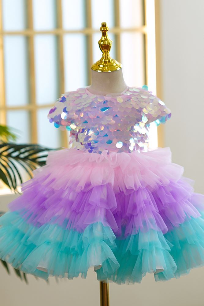 Princess Round Tea Length Tulle Flower Girl Dress colorful