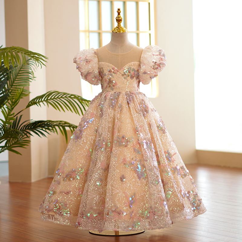 Princess Sweetheart Floor Length Organza Flower Girl Dress in Floral