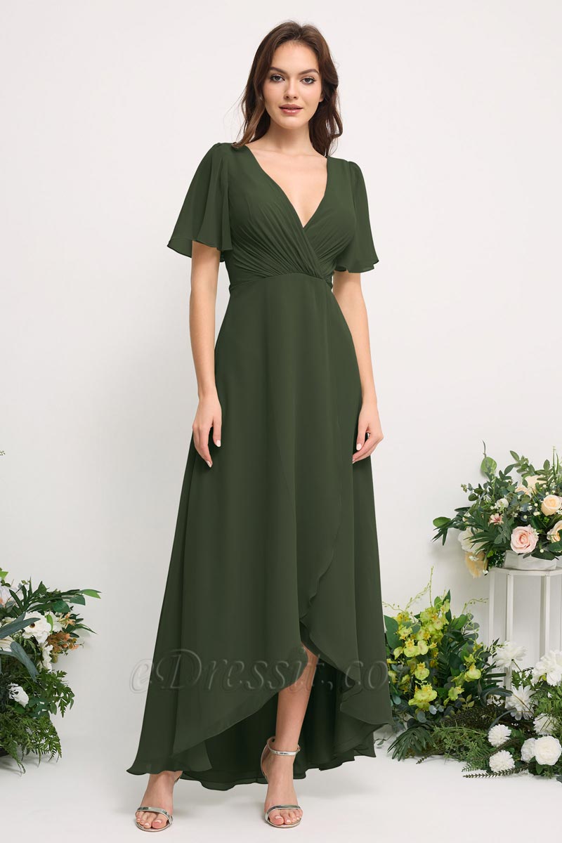 Chiffon Brautjungfernkleid mit Spaghettiträgern und fließendem A-Linie
