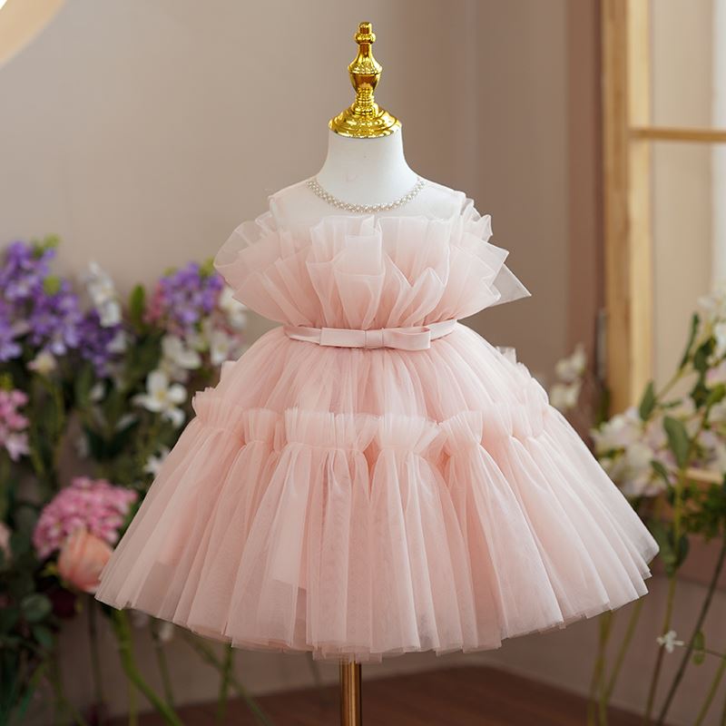 Princesa Round Hasta la Tibia Tulle vestidos para chica de flor Rosa
