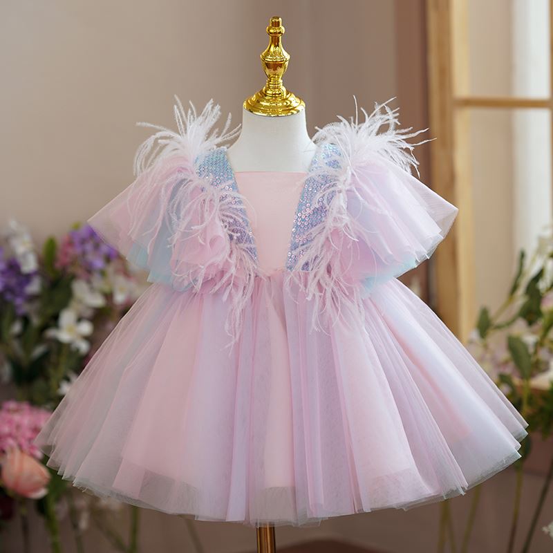 Prinzessin Quadratisch Tüll Blumenmädchenkleider Rosa