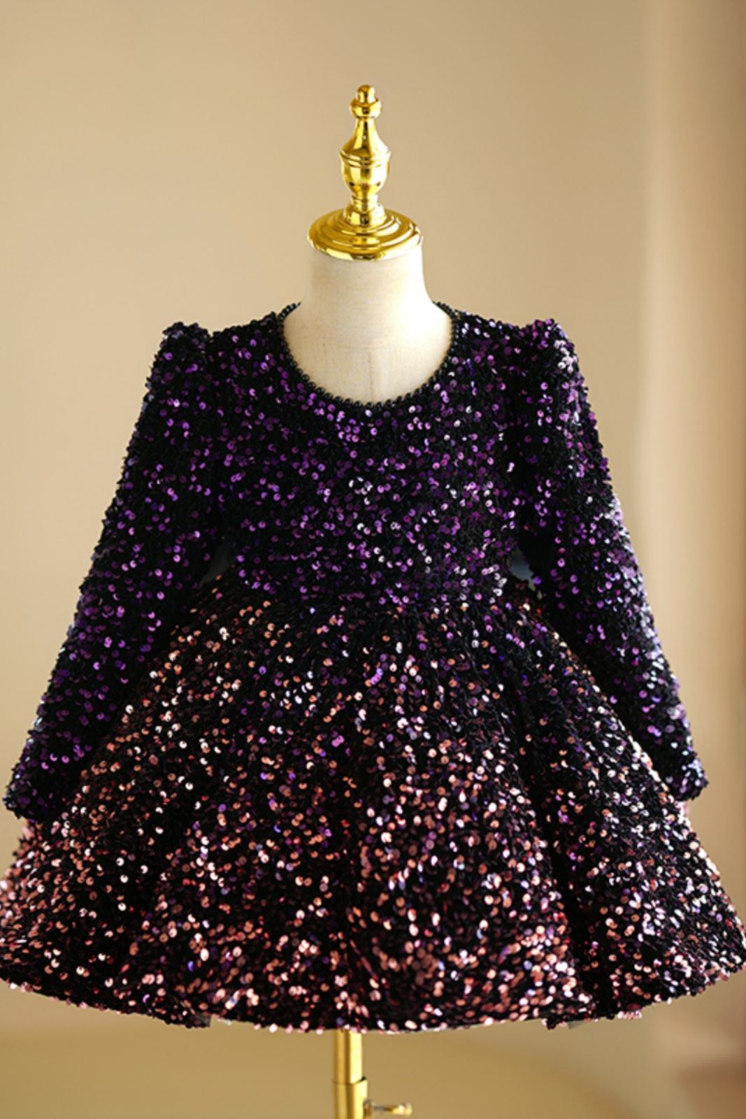 Princess Round Tea Length Sequined Flower Girl Dress in Purple