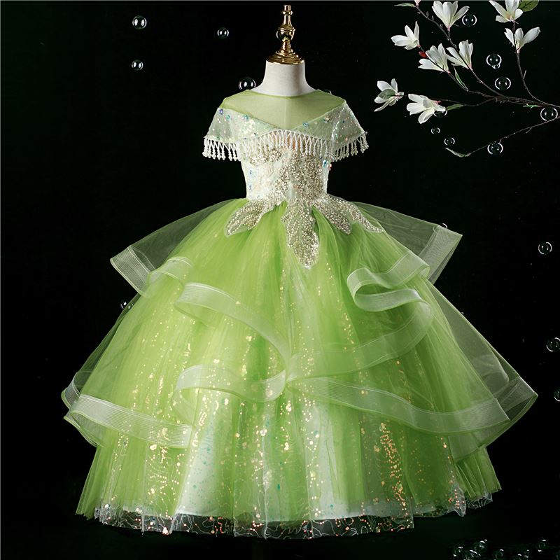 Princesse Longueur au Sol Pailleté robes de demoiselle d'honneur - fillette in Vert