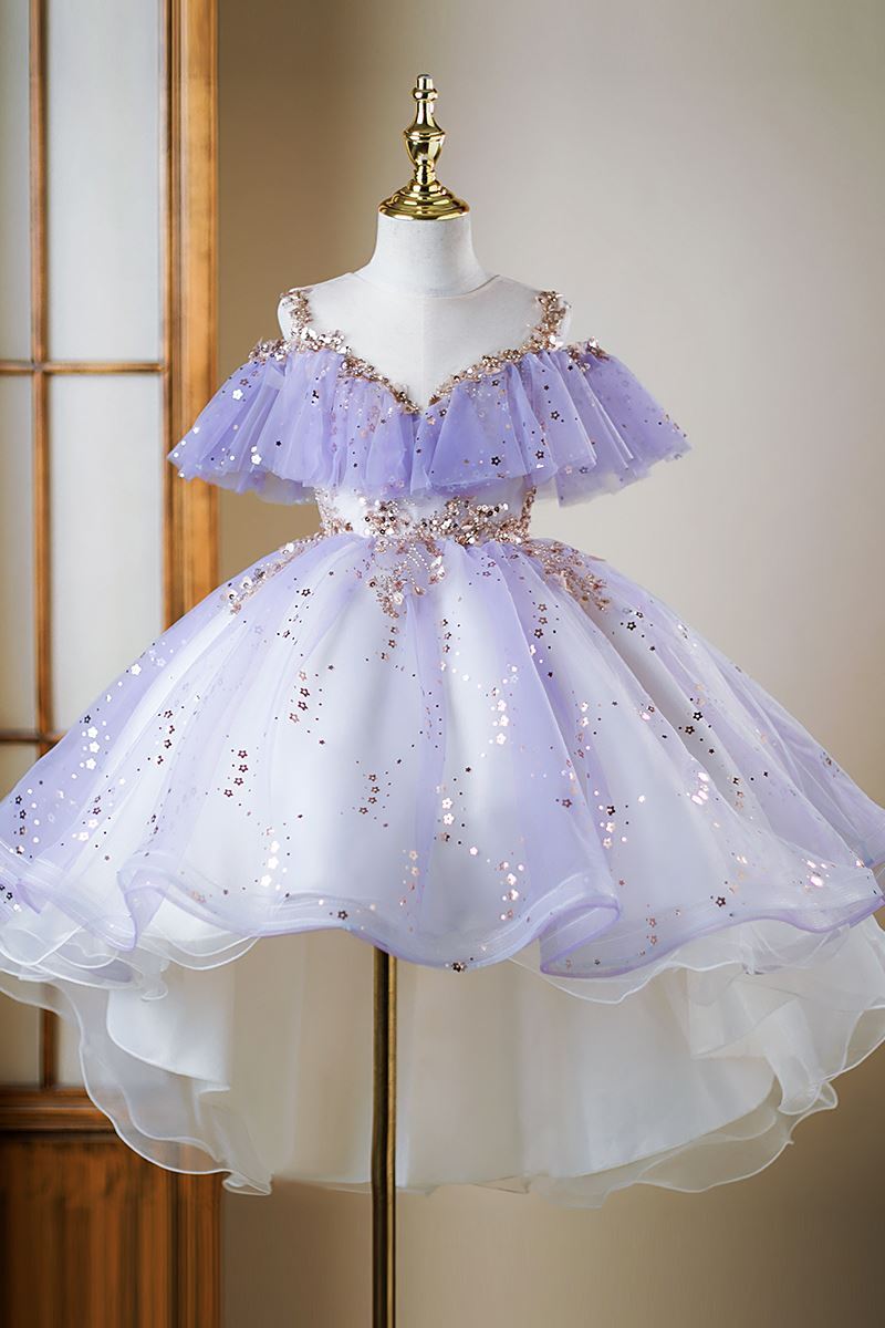 Princesa Hasta la Tibia Sequined vestidos para chica de flor in Lila