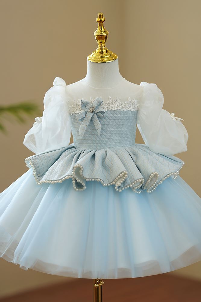 Princesse Longueur à Jambe Tulle robes de demoiselle d'honneur - fillette Bleu