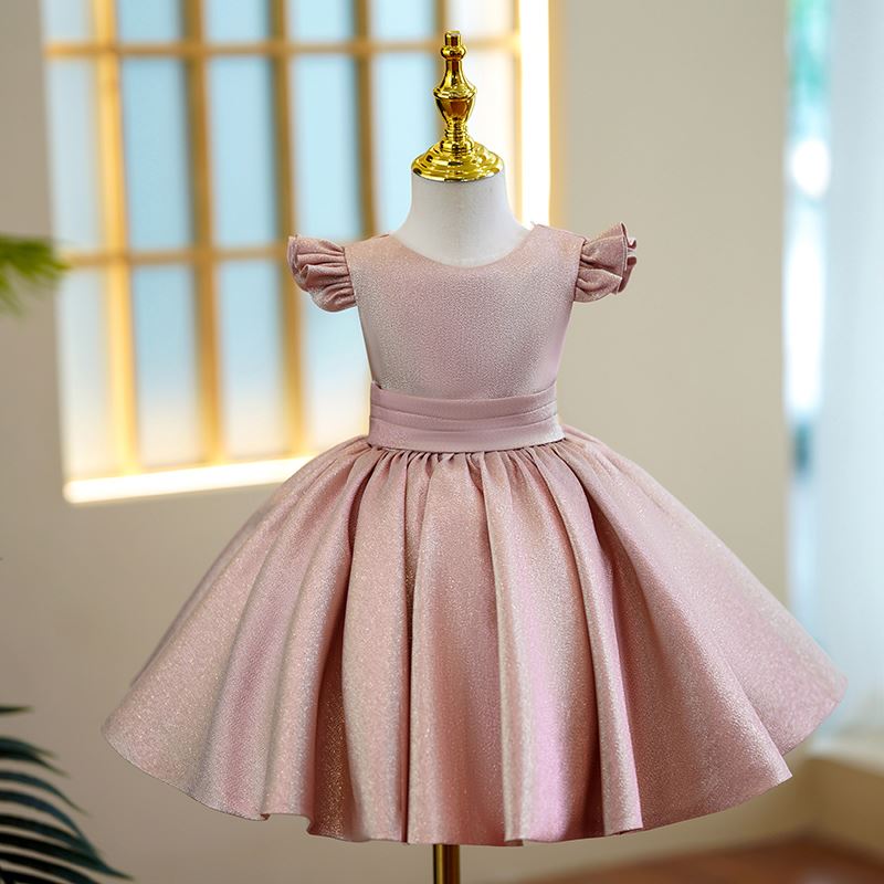 Princess Round Tea Length Satin Flower Girl Dress Pink