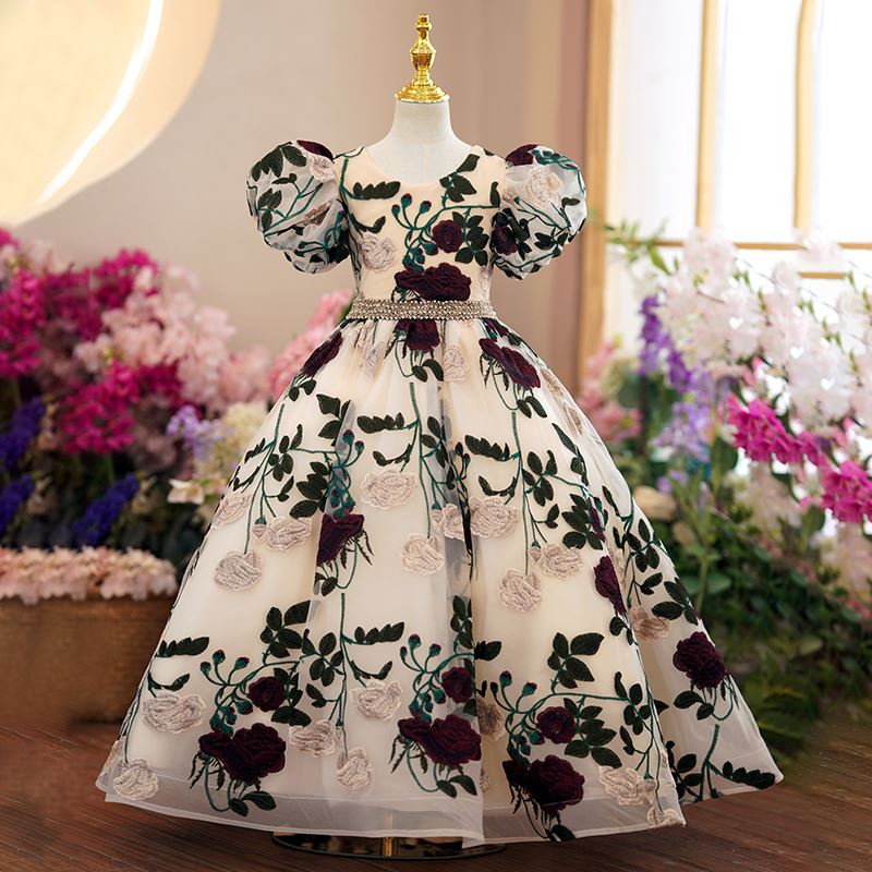Принцесса Круглый Полная Длина Organza Детские Платья Цветочный
