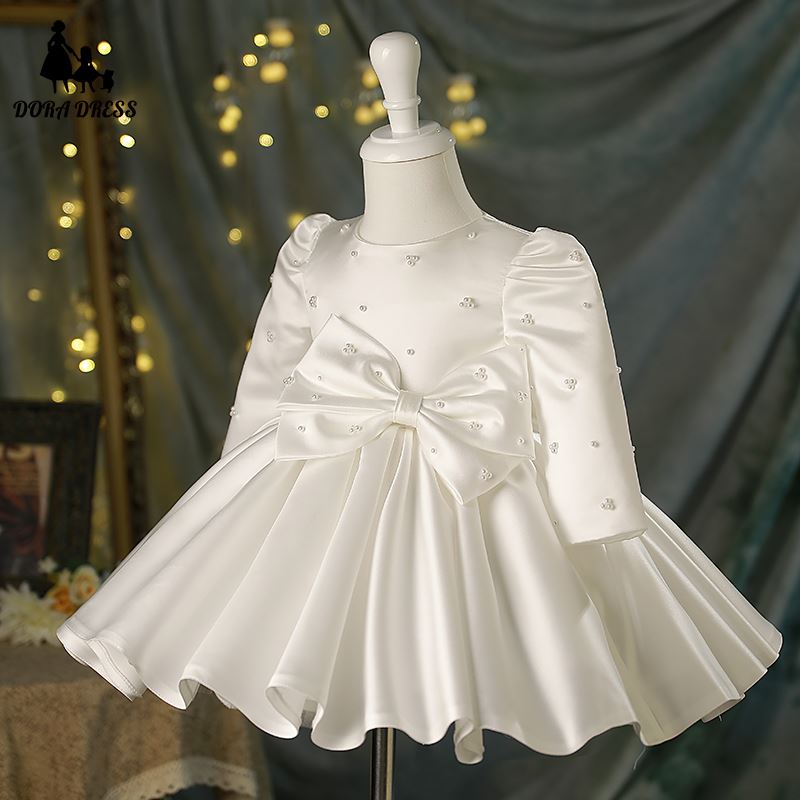 Prinzessin Runden Wadenlang Satin Blumenmädchenkleider