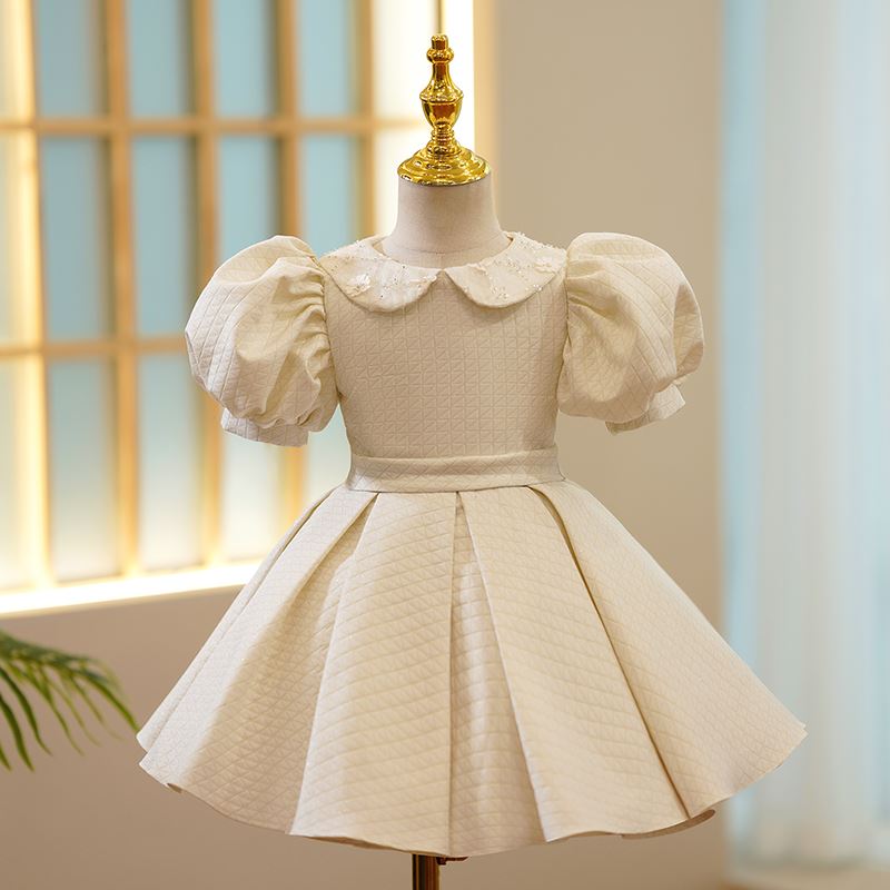 Prinzessin Wadenlang Satin Blumenmädchenkleider in Elfenbein