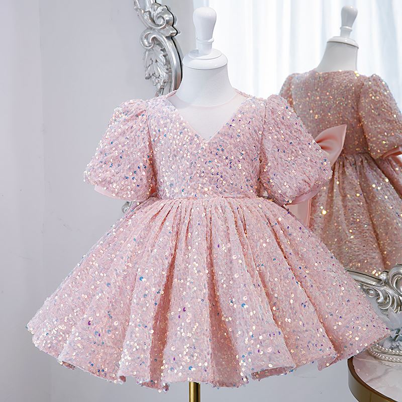 Princesa Hasta la Tibia Sequined vestidos para chica de flor in Rosa