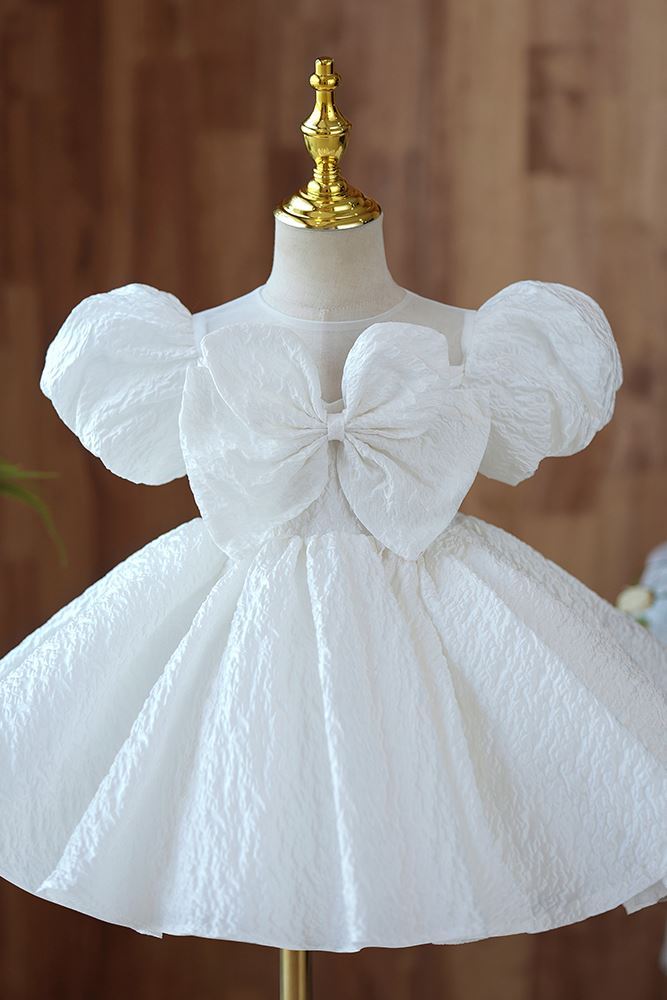 Prinzessin Runden Wadenlang Polyester Blumenmädchenkleider in Weiß