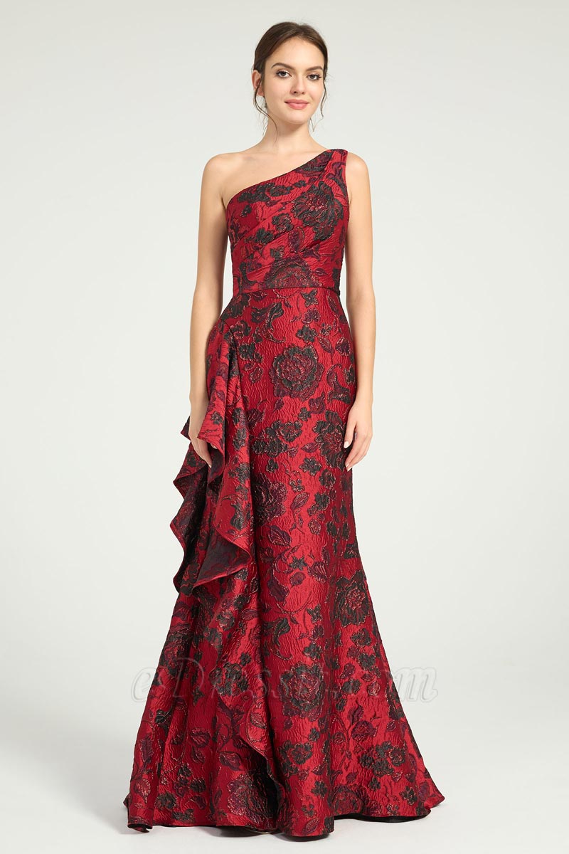 Mermaid/Trumpet One Shoulder Floral Jacquard Prom Dresses