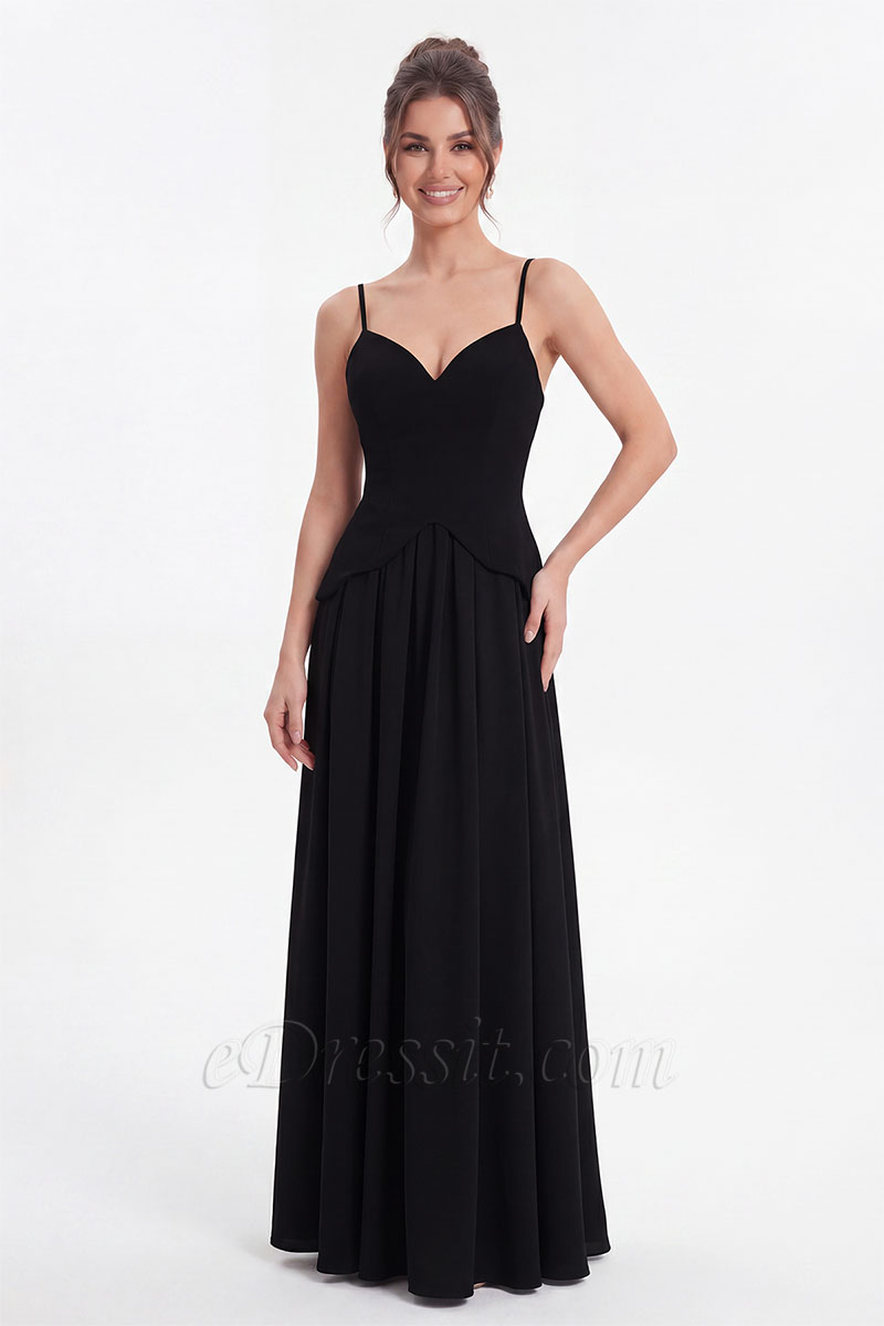 Black Sweetheart Spaghetti Strap V Waist Elegant A Line Evening Dress Black Sweetheart Spaghetti Strap V Waist Elegant A Line Evening Dress