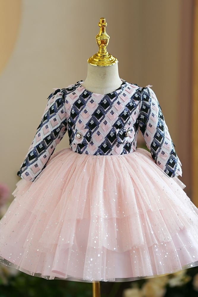 Princess Round Tea Length Tulle Flower Girl Dress in Pink