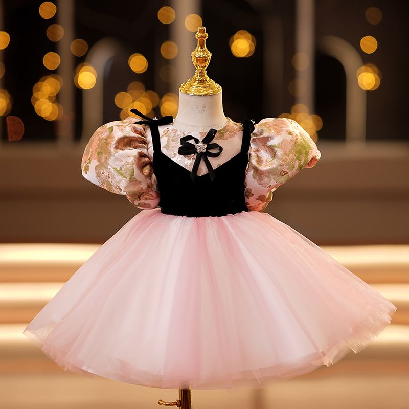 Prinzessin Runden Wadenlang Satin Blumenmädchenkleider in Rosa