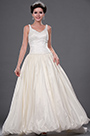 New V-cut Shiny Beaded Wedding Gown with Lace Bodice
