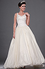 New V-cut Shiny Beaded Wedding Gown with Lace Bodice