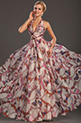 New Gorgeous Printed Halter V-neckline Evening Dress