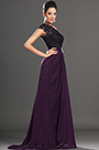 Dark Purple Once Lace Shoulder High split Evening Dress