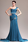 New One Shoulder Lovely Blue Evening Dress