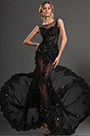 2013 S/S Fashion Show Handmade Flowers Sexy Black Evening Dress Prom Gown