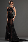 2013 S/S Fashion Show Handmade Flowers Sexy Black Evening Dress Prom Gown
