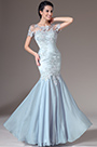 2014 Nouveauté Bleue Manches Courtes Dentelle Brodée Sirène Robe de Soirée