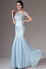2014 Nouveauté Bleue Manches Courtes Dentelle Brodée Sirène Robe de Soirée