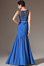 Blue Sequined Lace Top High-Slit Evening Gown
