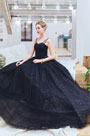 Sexy Black Straps Sequins Puffy Prom Party Dress