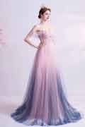 Shiny Gradient Off Shoulder Long Tulle Party Formal Gown