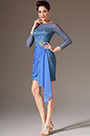 2014 Nuevo Azul Mangas Largas de Encaje Formal Vestido de Fiesta Corto