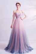 Shiny Gradient Off Shoulder Long Tulle Party Formal Gown