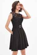 Black Illusion Neckline Sequins Lace Cocktail Party Dress