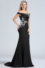 Black Off Shoulder Lace Applique Evening Dress