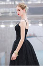 Sexy Black Straps Sequins Puffy Prom Party Dress