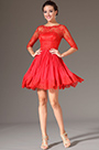 Red Lace Bodice Half Sleeves Party Dress