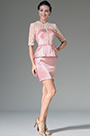 Pink Lace Top & Sleeves Knee Length Formal Dress