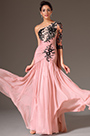 Pink One Shoulder Single Sleeve Evening Dress