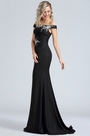 Black Off Shoulder Lace Applique Evening Dress