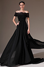 2014 Nouveauté Off-Epaule Manches en Dentelle Robe de Bal/Soirée Noire