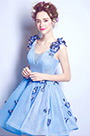 Belle Robe de Cocktail Courte Bleue En V-Col