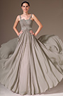 2014 Neu Grau Riemchen Perlen A-Line Abendkleid