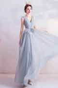 Gris Col en V Robe de Demoiselle d'honneur