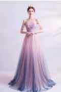 Shiny Gradient Off Shoulder Long Tulle Party Formal Gown