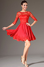 Red Lace Bodice Half Sleeves Party Dress