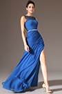 Blue Sequined Lace Top High-Slit Evening Gown